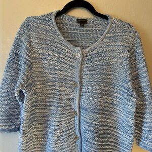 J. Jill Light Blue open Knit Sweater beachy silver buttons layers